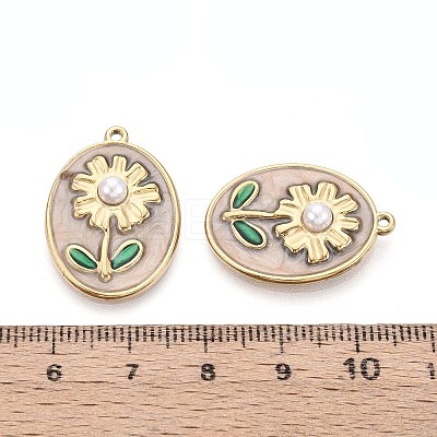 304 Stainless Steel Enamel and ABS Imitation Pearl Pendants STAS-T068-86A-1