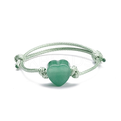 Natural Green Aventurine Heart Braided Cord Bracelet BJEW-JB07685-03-1