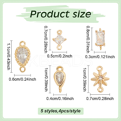20Pcs 5 Styles Brass Pave Clear Cubic Zirconia Connecotor Charms DIY-AN0001-13-1