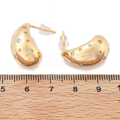 Teardrop Brass Micro Pave Clear Cubic Zirconia Stud Earrings EJEW-K286-07G-01-1