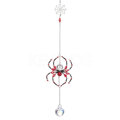 Spider Glass Beaded Hanging Ornaments HJEW-TA00172-02-1