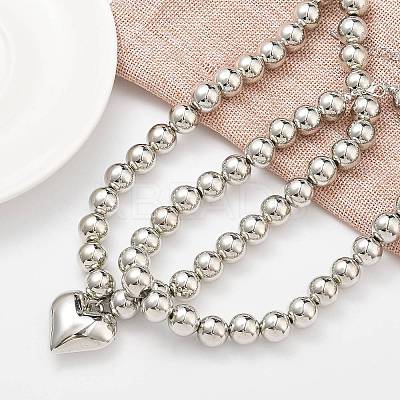 2Pcs 2 Styles Alloy Heart Pendant Necklaces Set NJEW-P319-02P-1