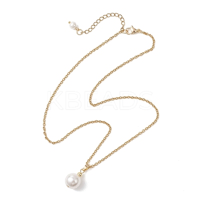 Shell Pearl White Round Pendant 304 Stainless Steel Cable Chain Necklaces for Women NJEW-JN05760-02-1