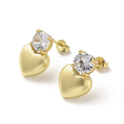 Heart Rack Plating Brass Micro Pave Clear Cubic Zirconia Stud Earrings EJEW-M240-03G-1