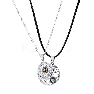 2Pcs 2 Style I Love You in 100 Languages Couple Matching Necklaces Set PW23032765427-1