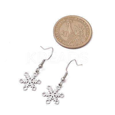 Non-Tarnish Hollow Christmas Snowflake 201 Stainless Steel Dangle Earrings for Women EJEW-JE05875-1