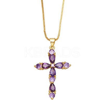 Colorful Zircon Cross Necklace Hip Hop Fashion Diamond Sweater Chain NKB266 ST6191788-1