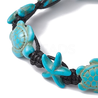 Synthetic Turquoise Starfish & Turtle Braided Bead Bracelet BJEW-TA00388-01-1