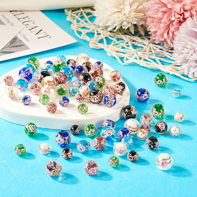 72Pcs 18 Styles Luminous Handmade Gold Sand Lampwork Beads LAMP-TA0001-39-1