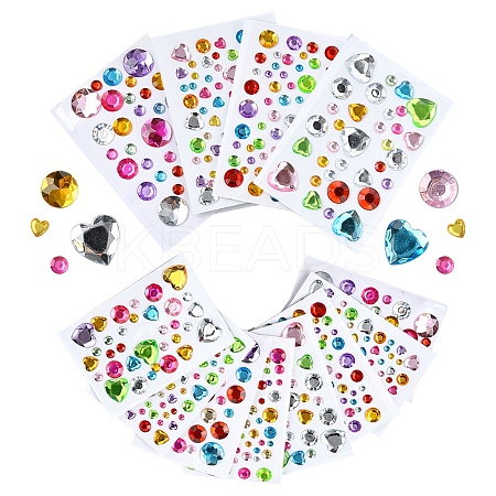 8 Sheets 4 Styles Acrylic Rhinestone Self-Adhesive Stickers AJEW-YW0001-32-1