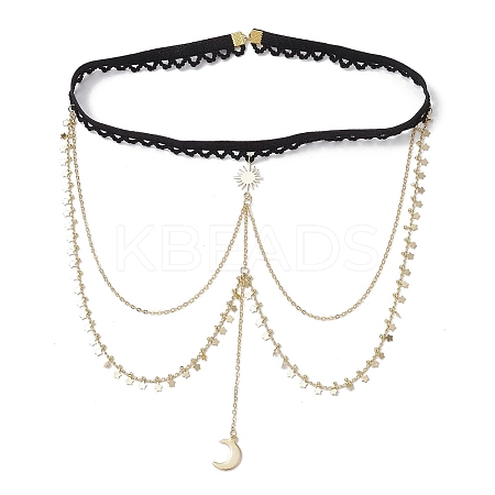 201 Stainless Steel & Brass Layered Star Sun Moon Tassel Thigh Leg Chains AJEW-AN00657-1