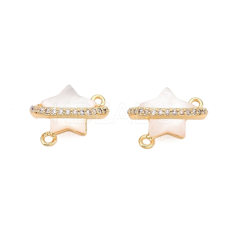 Brass Micro Pave Clear Cubic Zirconia Star Connector Charms KK-B102-27G-1