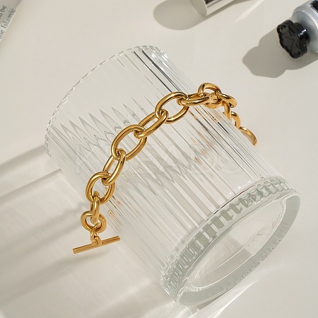 304 Stainless Steel Cable Chain Bracelets for Women BJEW-C129-08B-G-1