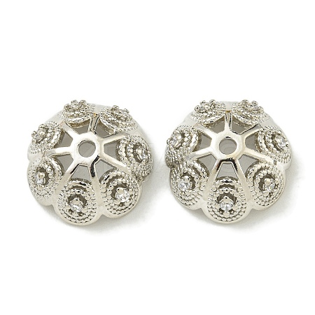 Rack Plating Brass Micro Pave Clear Cubic Zirconia Bead Caps KK-K386-14P-1