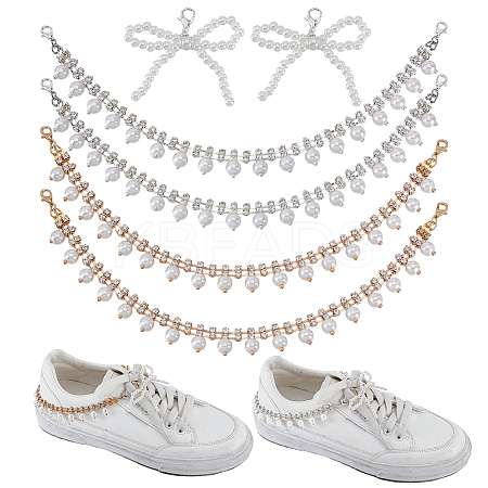 6Pcs 3 Styles Plastic Imitation Pearl & Iron Chain Boot Strap Chains and Shoe Buckle Clips HJEW-GA00043-1