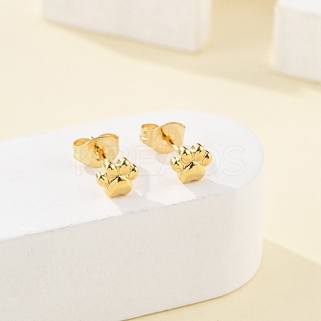 PVD Vacuum Plating 304 Stainless Steel Dog Paw Print Stud Earrings for Women EJEW-P212-15G-1