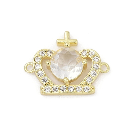 Brass Clear Cubic Zirconia Crown Connector Charms KK-D317-145G-1