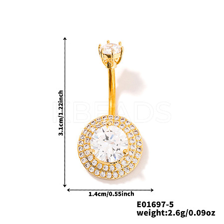 Chic Flat Round Brass Full Crystal Rhinestone Curved Barbell Belly Button Rings with Shiny Delicate Design YW9589-5-1
