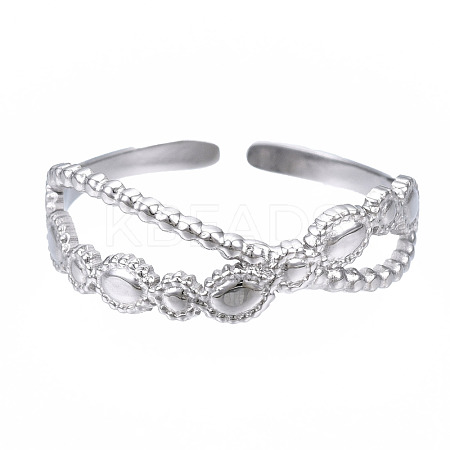 Non-Tarnish 304 Stainless Steel Criss Cross Open Cuff Ring RJEW-T023-71P-1