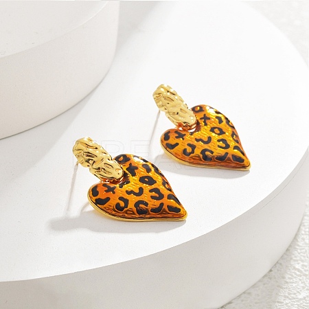 Leopard Print Brass Enamel Stud Earrings for Women EJEW-U055-12E-G-1