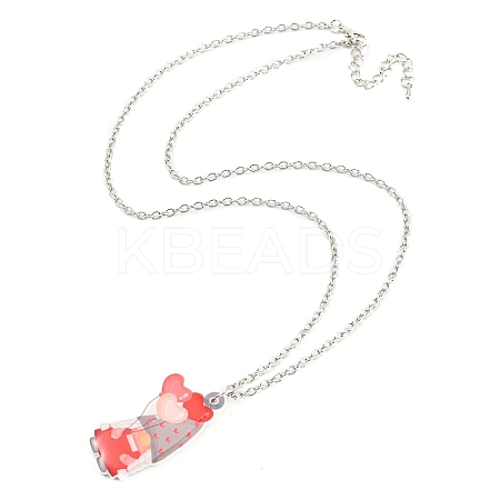 Valentine's Day Acrylic Pendant Necklace with Zinc Alloy Chains LS-NJEW-D049-01C-P-1