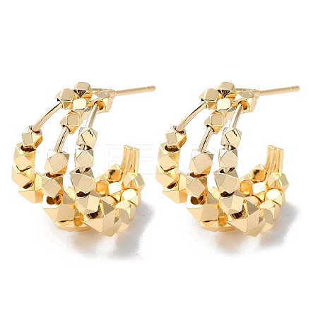 Brass Polygon Beaded Stud Earrings KK-F867-48G-1