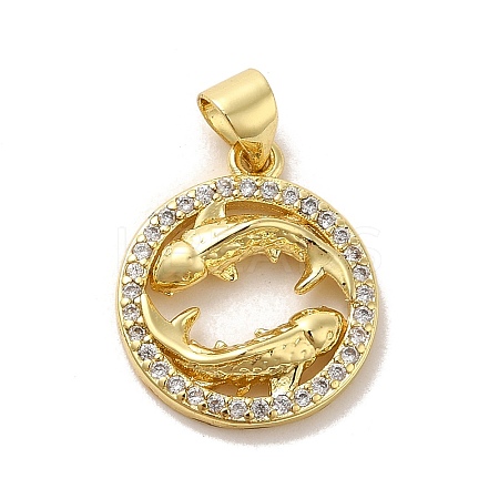 Zodiac Theme Brass Micro Pave Cubic Zirconia Pendants KK-M273-05B-G-1