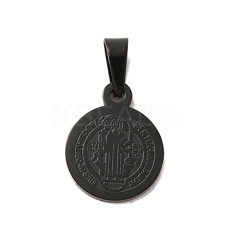 Flat Round with San Benito & Word 304 Stainless Steel Charms STAS-I036-03B-01-1