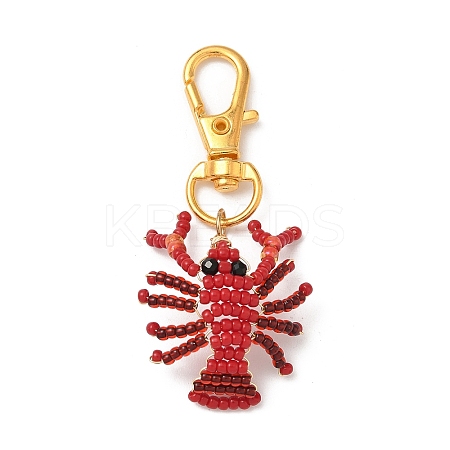 Crayfish Glass Seed Beads Pendant Decorations HJEW-MZ00352-01-1