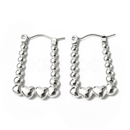 Tarnish Resistant 304 Stainless Steel Rectangle with Heart Hoop Earrings for Women STAS-B034-12P-1