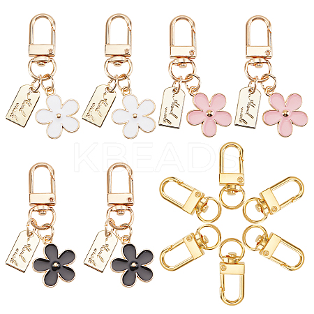   6Pcs Alloy Baking Paint Flower Keychain and 6Pcs Zinc Alloy Swivel Clasps KEYC-PH0001-50-1