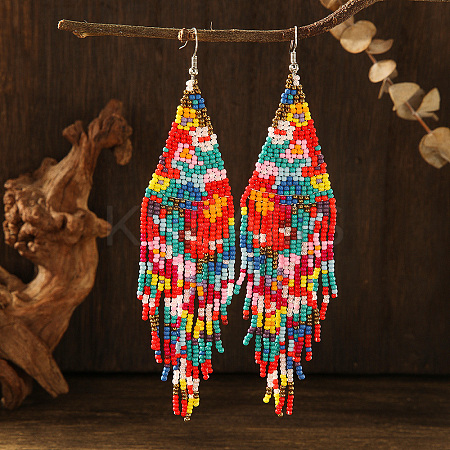 Bohemian Style Floral Glass Bead Handmade Dangle Earrings for Women XR3140-1