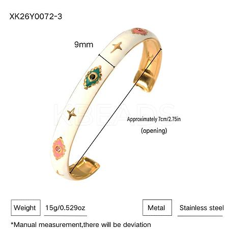 304 Stainless Steel Enamel Cuff Bangles with Rhinestone WG32AF7-02-1