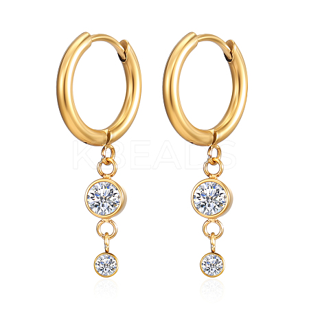 Stainless Steel Hoop Earrings with Cubic Zirconia for Women QT6640-1-1