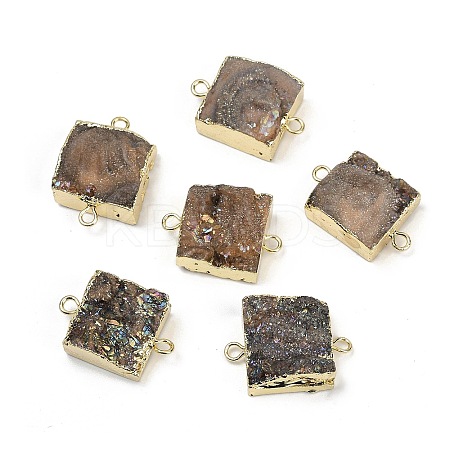 Electroplated Natural Druzy Agate Connector Charms G-R012-01G-1
