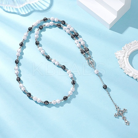 Acrylic & CCB Plastic Beaded Rosary Necklaces with Alloy Cross Pendant NJEW-JN05856-01-1