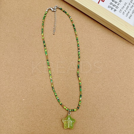 Resin Star Pendnat Glass Seed Beaded Necklaces for Women FS-WGF504C-03-1