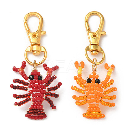 2Pcs Crayfish Glass Seed Beads Pendant Decorations HJEW-MZ00352-1