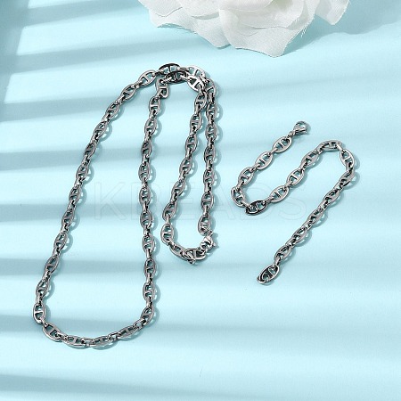 304 Stainless Steel Mariner Link Chains Bracelet & Necklace Jewelry Sets SJEW-L199-16P-1