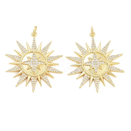 Sun Rack Plating Brass Micro Pave Clear Cubic Zirconia Pendants KK-NH0001-06B-G-1
