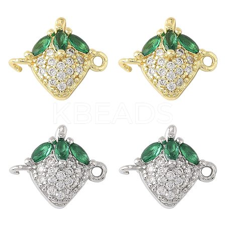 4Pcs 2 Colors Brass Pave Cubic Zirconia Fruit Connector Charms KK-FS0001-73A-1