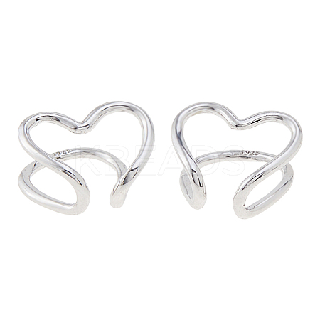 1 Pair 925 Sterling Silver Heart Cuff Earrings for Women EJEW-HS0001-04-1