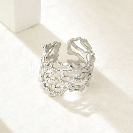 304 Stainless Steel Hollow Wide Cuff Rings for Women RJEW-G338-24P-1