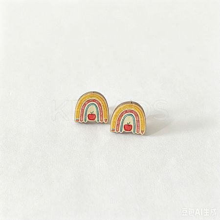 Back to School Printed Wood Stud Earrings for Women WGA6698-02-1