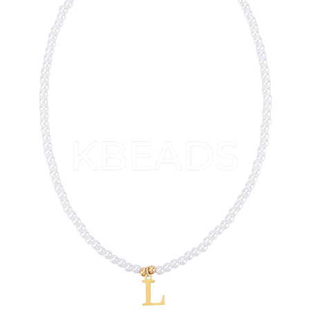Imitation Pearl with Stainless Steel Pendants Necklaces NJEW-LP0001-51L-G-1