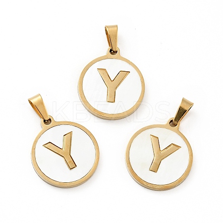 PVD Vacuum Plating 304 Stainless Steel with White Shell Pendants STAS-G268-01Y-G-1