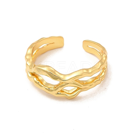Brass Hollow Open Cuff Ring for Women RJEW-A015-06G-1