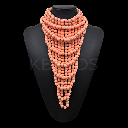 Round Wood Beaded  Multi Layered Bib Necklaces for Women FS-WG9E278-09-1
