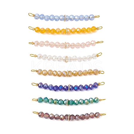 8Pcs 8 Colors Glass Faceted Rondelle Beaded Connector Charms PALLOY-JF04761-1