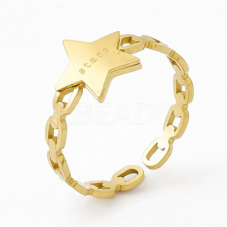 Ion Plating(IP) 304 Stainless Steel Star Cuff Ring for Women RJEW-C060-10G-1